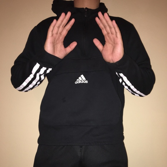 Black Adidas Quarter Zip Hoodie - Picture 1 of 4